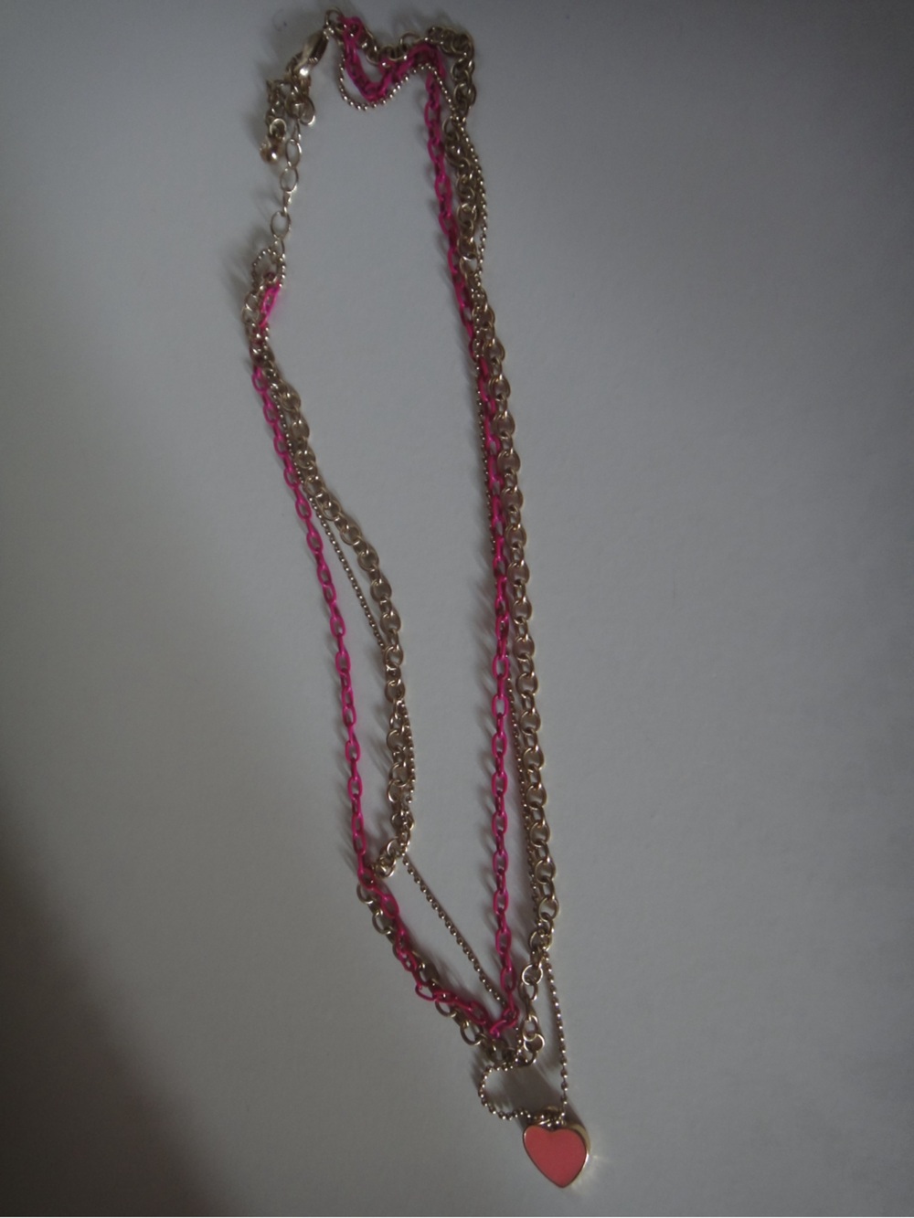 Gold Multi-Strand Necklace with Pink Heart Pendant - Women Jewelry